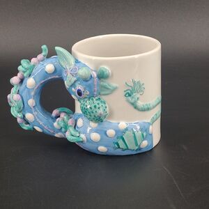 Vintage FTD Whimsical Fantasy Ceramic Mug Blue Giraffe 1995